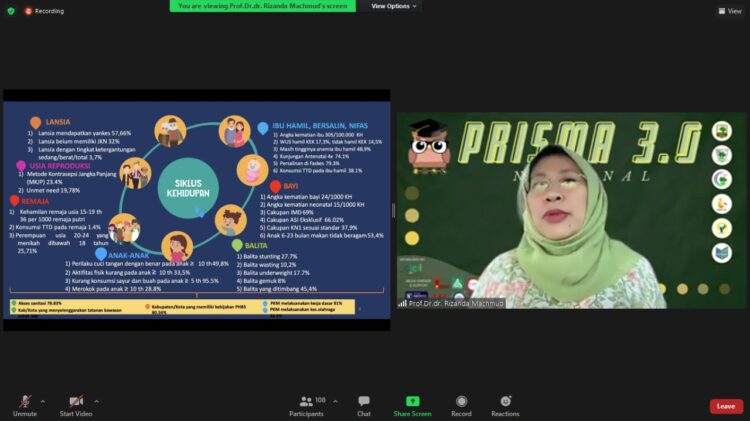 Rizanda Machmud sedang menjadi pembicara dalam Seminar Nasional PRISMA 3.0 FKM Universitas Andalas, Minggu  (31/10/2021)