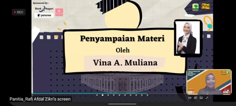 Penyampaian materi webinar oleh content creator dan BUMN employee, Vina A. Maulina, Sabtu (26/3/2022)
