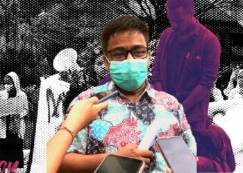 Direktur Kemahasiswaan Unand saat menghadiri aksi tuntutan Himapa pada Selasa (1/11/2022) (Genta Andalas/Joy Prima)