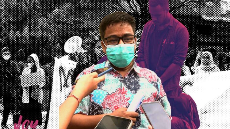 Direktur Kemahasiswaan Unand saat menghadiri aksi tuntutan Himapa pada Selasa (1/11/2022) (Genta Andalas/Joy Prima)