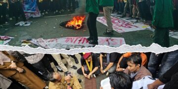 Dua lokasi, dua respons berbeda. Massa aksi mahasiswa di Kantor Gubernur tidak mendapat respons langsung, sementara di DPRD Sumbar tuntutan diterima dan akan dibahas lebih lanjut, pada Senin (4/5/2026) (Oktavia Ramadhani/Genta Andalas & UKM PHP)